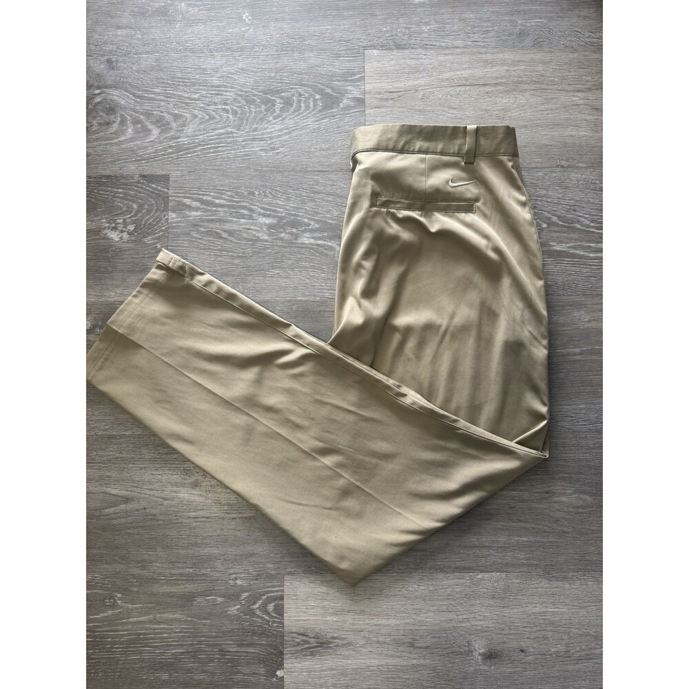 Men’s Nike Golf Pants Dri Fit 36x30 Khaki Y2K Zipper Preppy Embroidered Logo